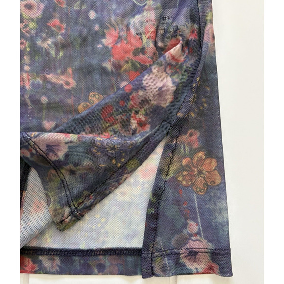 NEW Natural Life Carina Mesh Top Watercolor Indigo Floral Sheer V-Neck Boho L - Picture 11 of 15